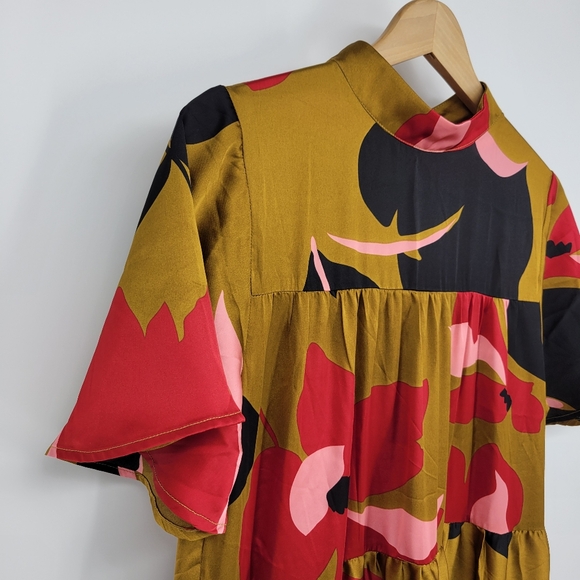 Corey Lynn Calter Anthropologie tiered maxi dress gianna medium bronze black red - Picture 4 of 10